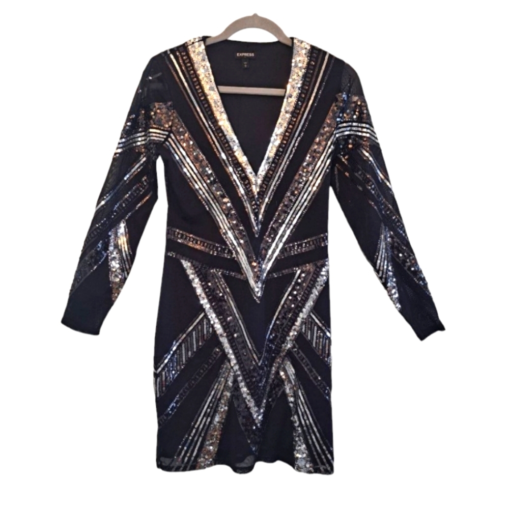 Express Black Mini Dress with Silver Sequin Accents
